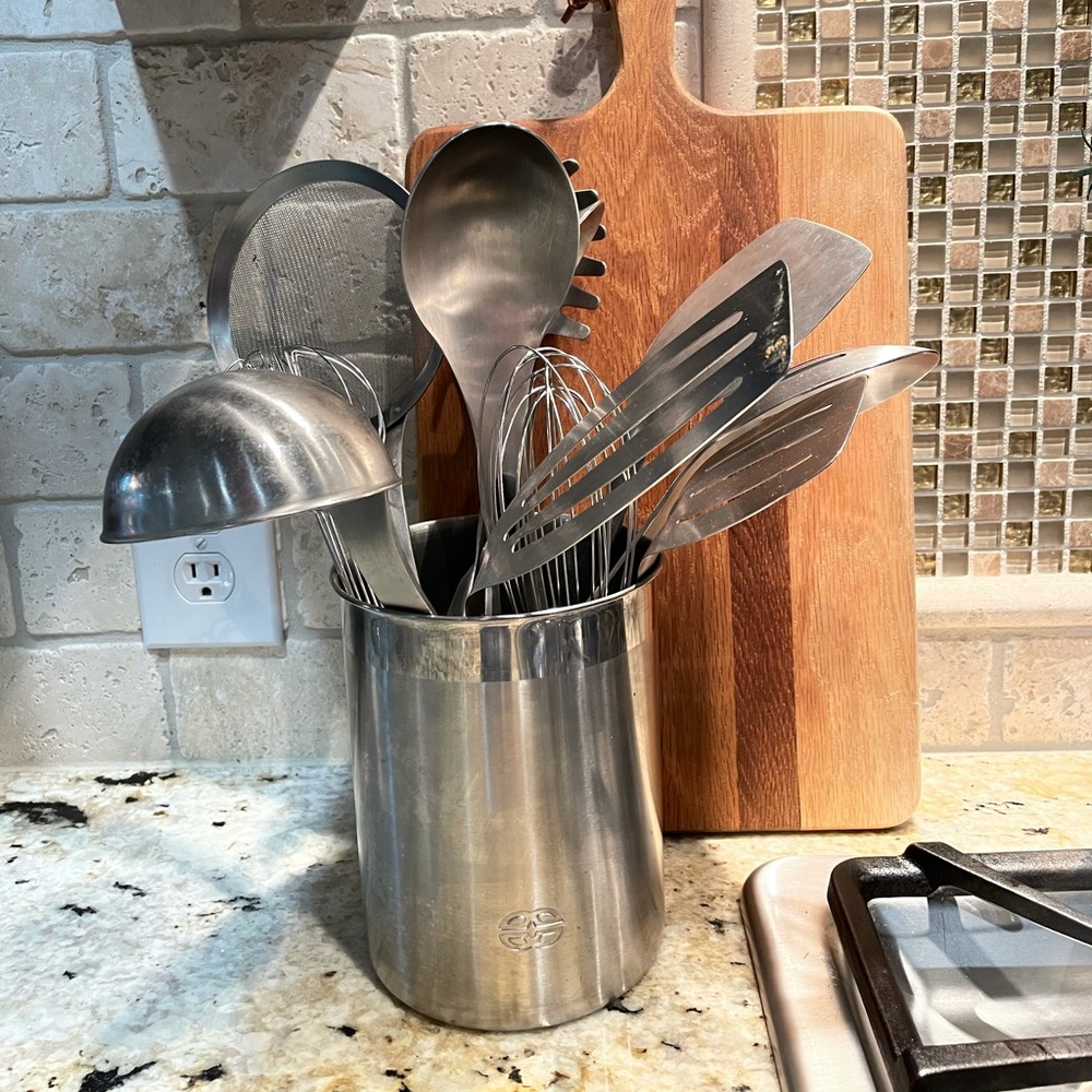 Stainless steel utensil canister